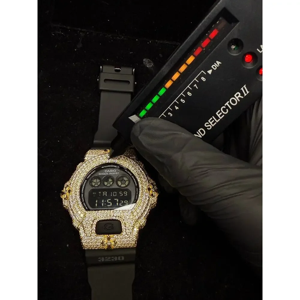 Casio G-Shock DW6900 Custom Iced Moissanite Watch VVS1 D Color Bust Down Digital